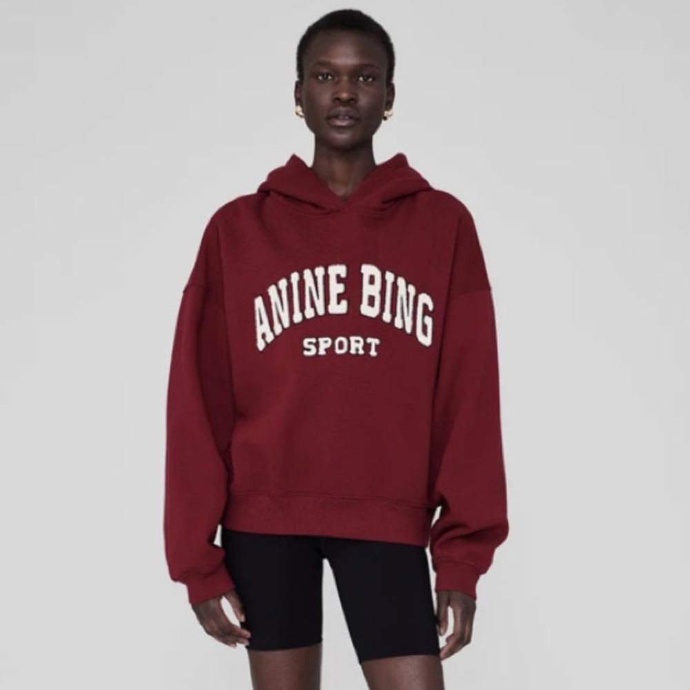 Anine Bing Alec Sport Hoodie in Cabernet Size Medium NWT